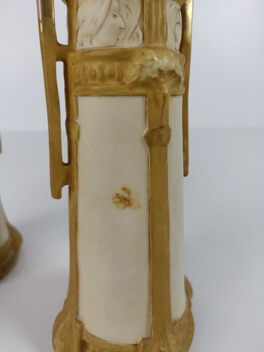 Royal Dux, Pair Vases Bisque, Faience, Art Nouveau  1900 Antique Bohemia Austria photo vinterior