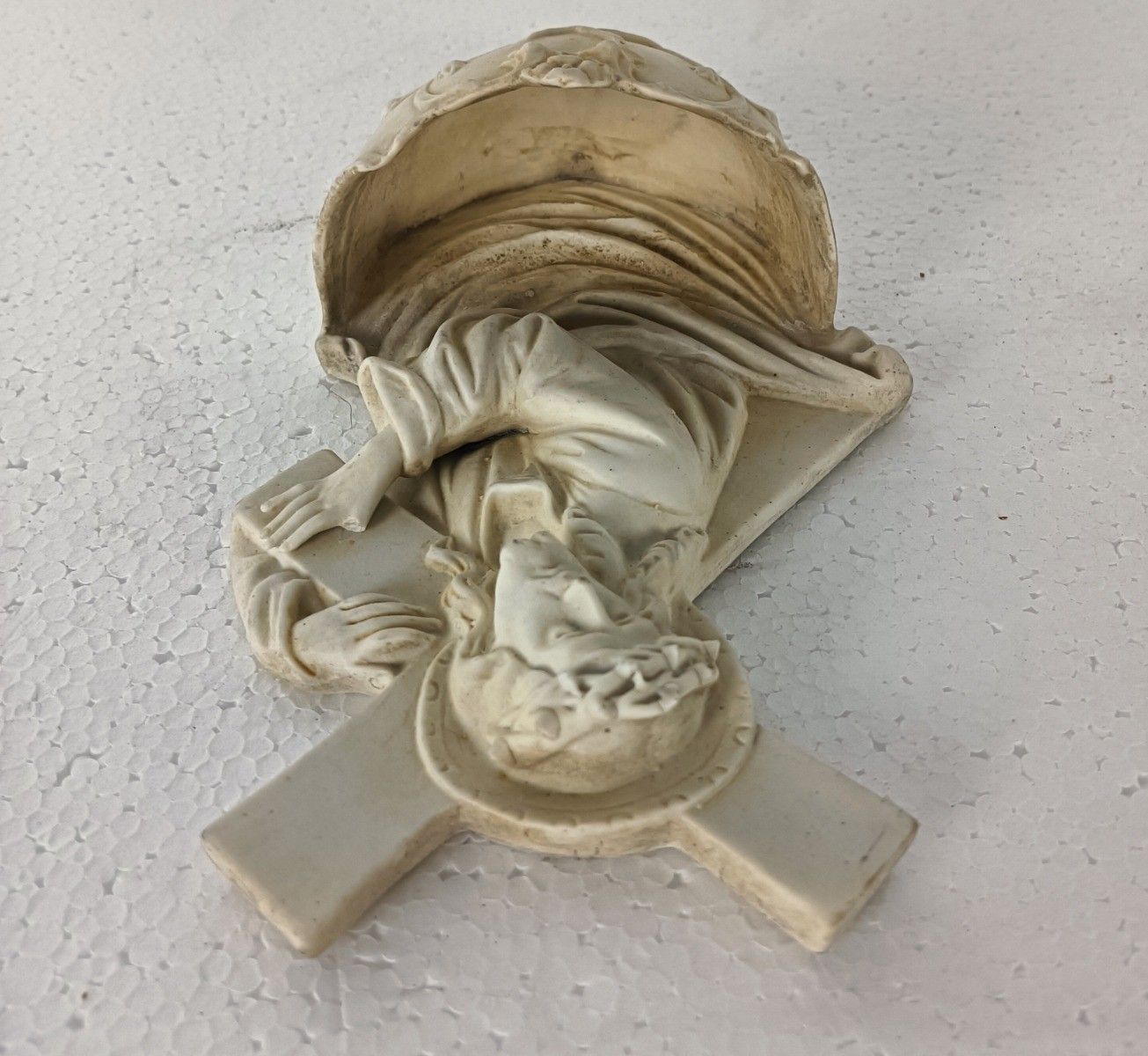 Antique Holy Water Font Vessel  Bisque Porcelain Jesus Christ Carrying Cross Cru photo buy