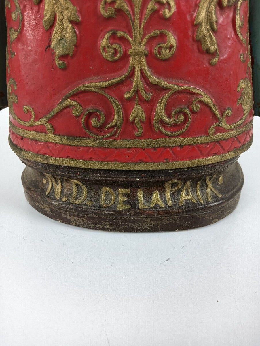 Vintage Statue Figurine Notre Dame De La Paix Plaster Polychrome Collector Very photo vintage