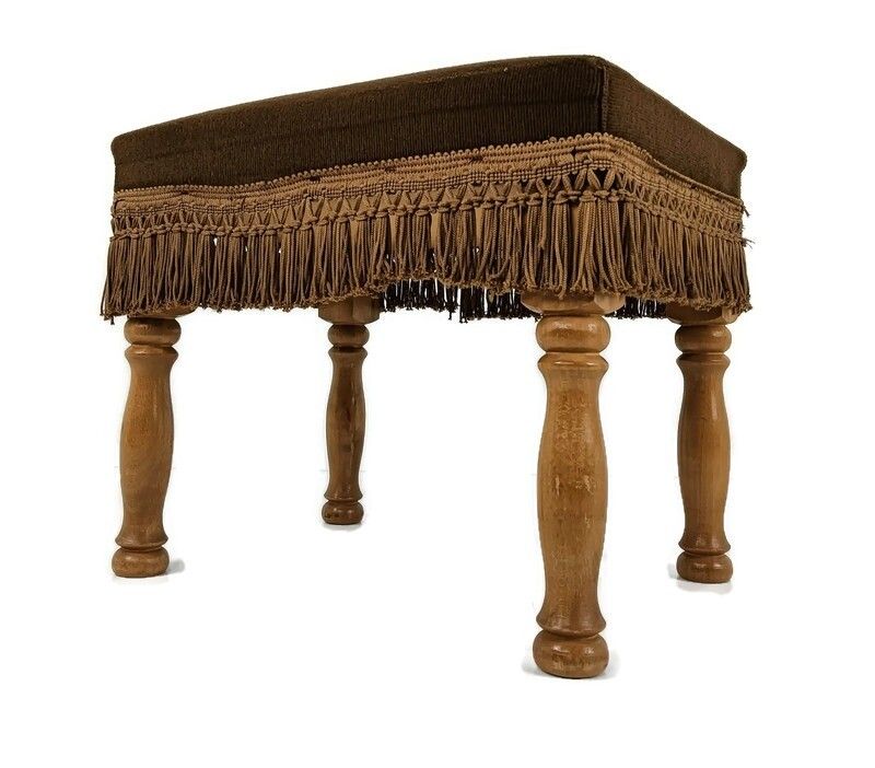 Vintage Foot Stool Ottoman Footstool Wood Brown  Velvet Fabric  Modernist Funky