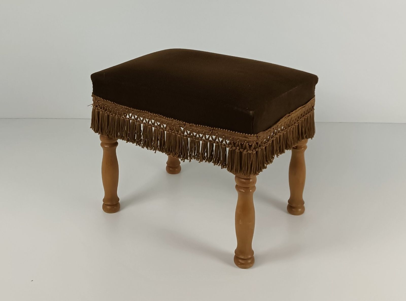 Vintage Foot Stool Ottoman Footstool Wood Brown  Velvet Fabric  Modernist Funky photo furniture