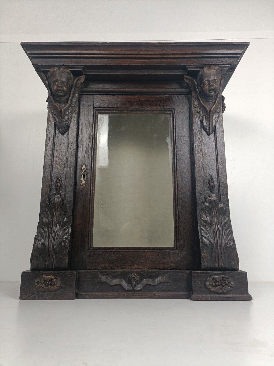 Impressive Large Hand Carved Wooden Cabinet Display Angels 18th Century Wow photo for sale