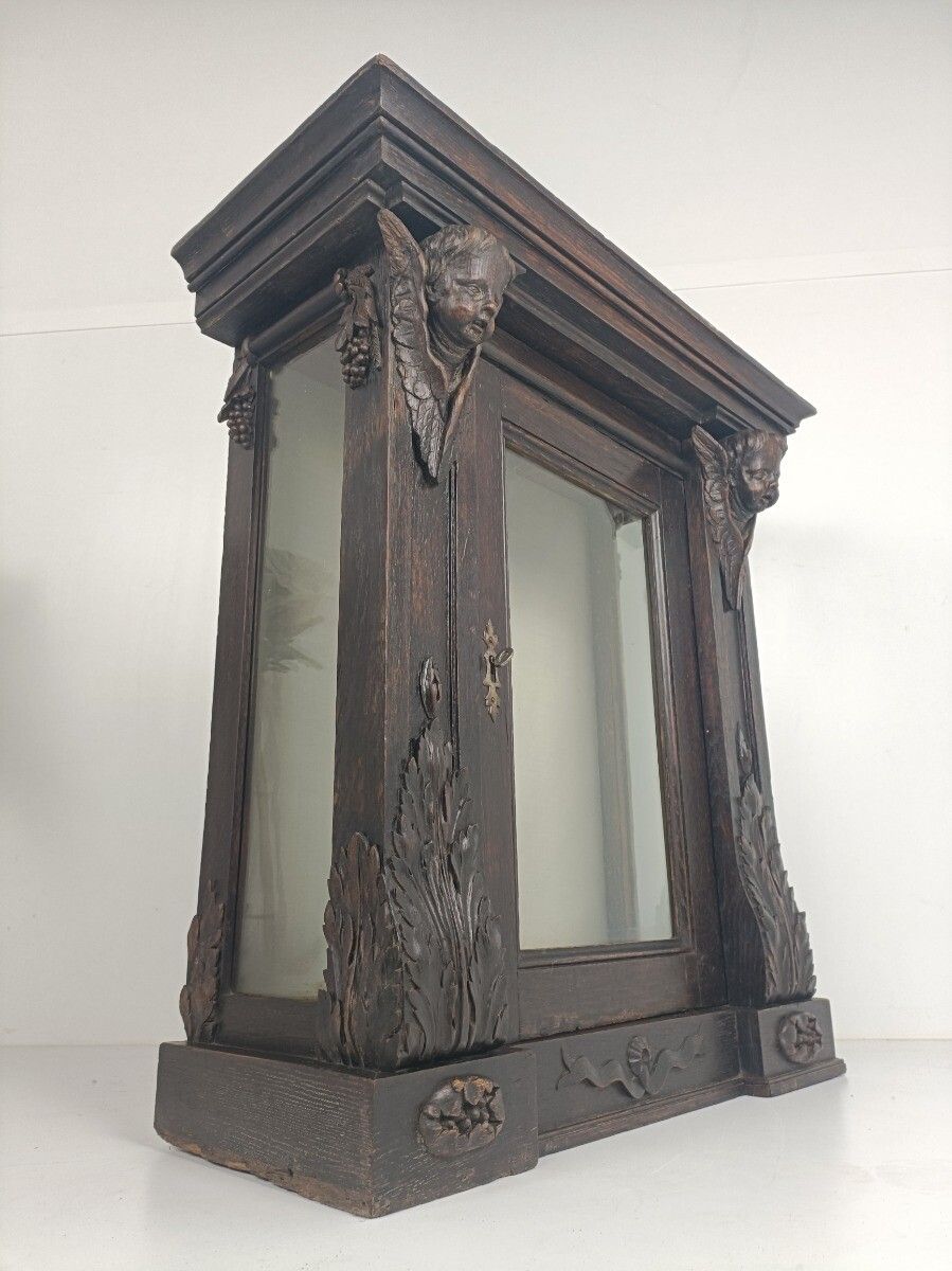 Furniture Impressive Large Hand Carved Wooden Cabinet Display Angels 18th Century Wow photo
