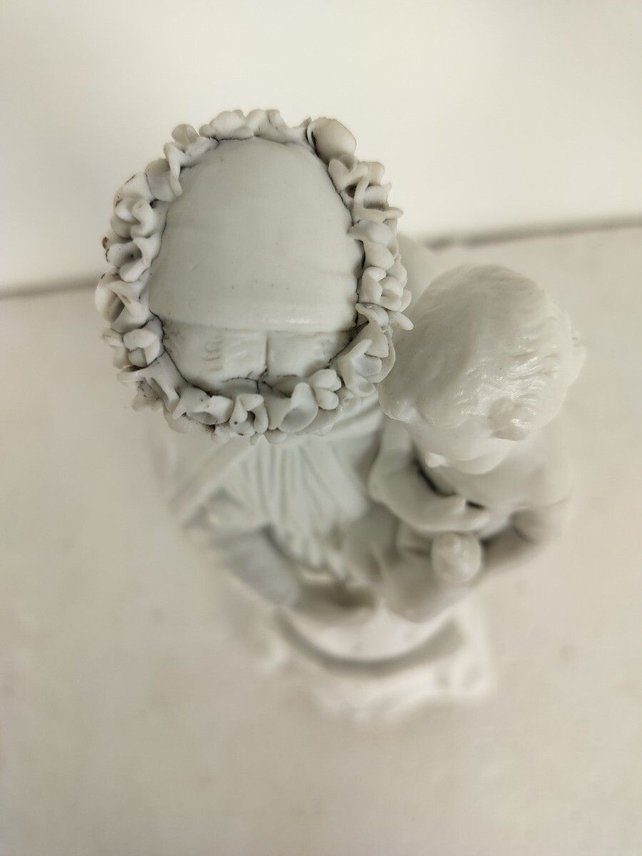 Antique Bisque Porcelain Statue Figurine Virgin Mary Madonna Infant Jesus Flower photo Art