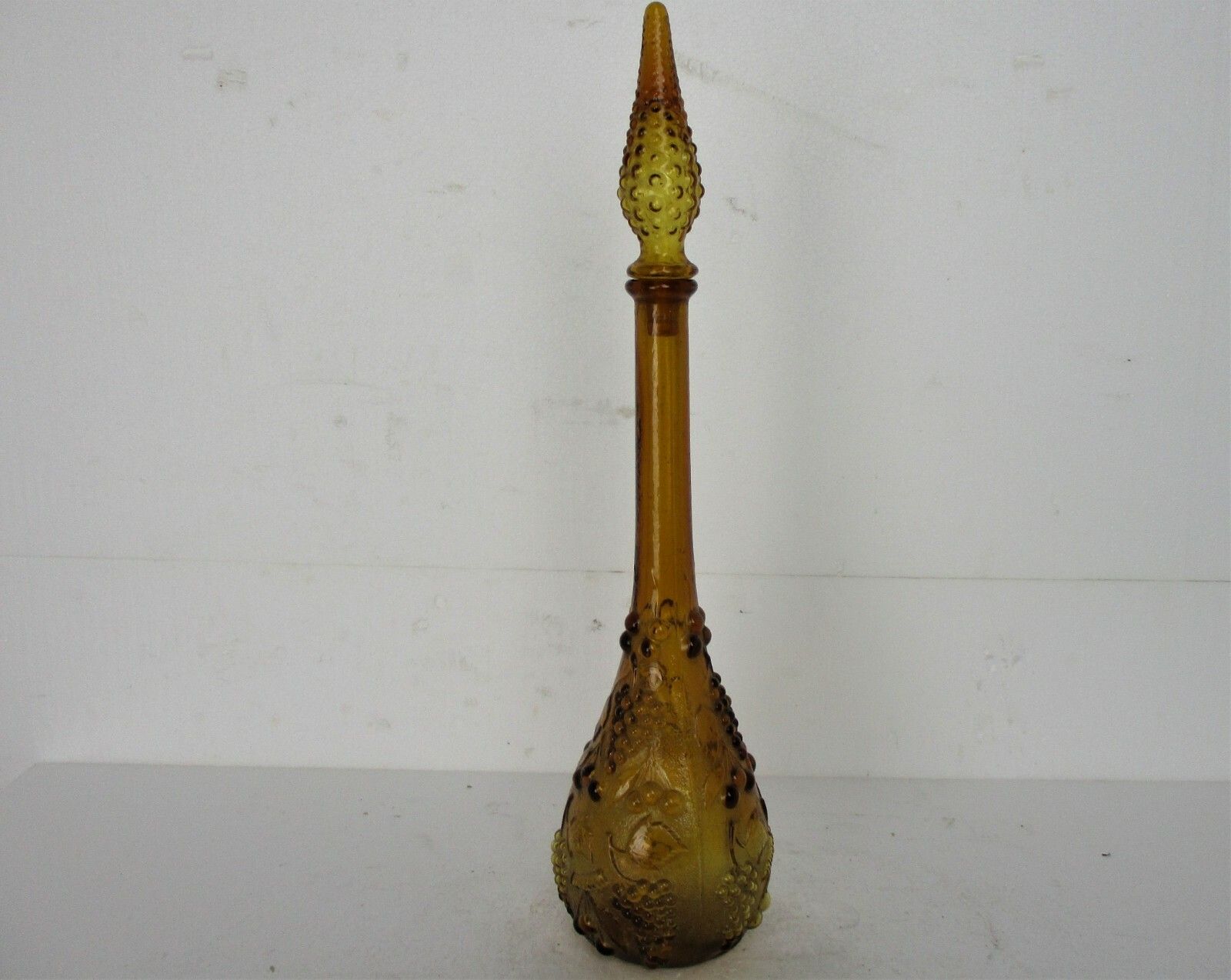 Vintage Art Bubbled Glass Brown Amber Empoli  Bottle Italian Grapes 20.86" photo furniture