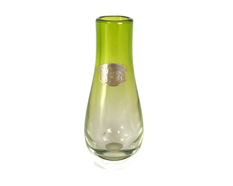 Small Green Crystal Val St Lambert Vase Delvenne Belgium Vintage
