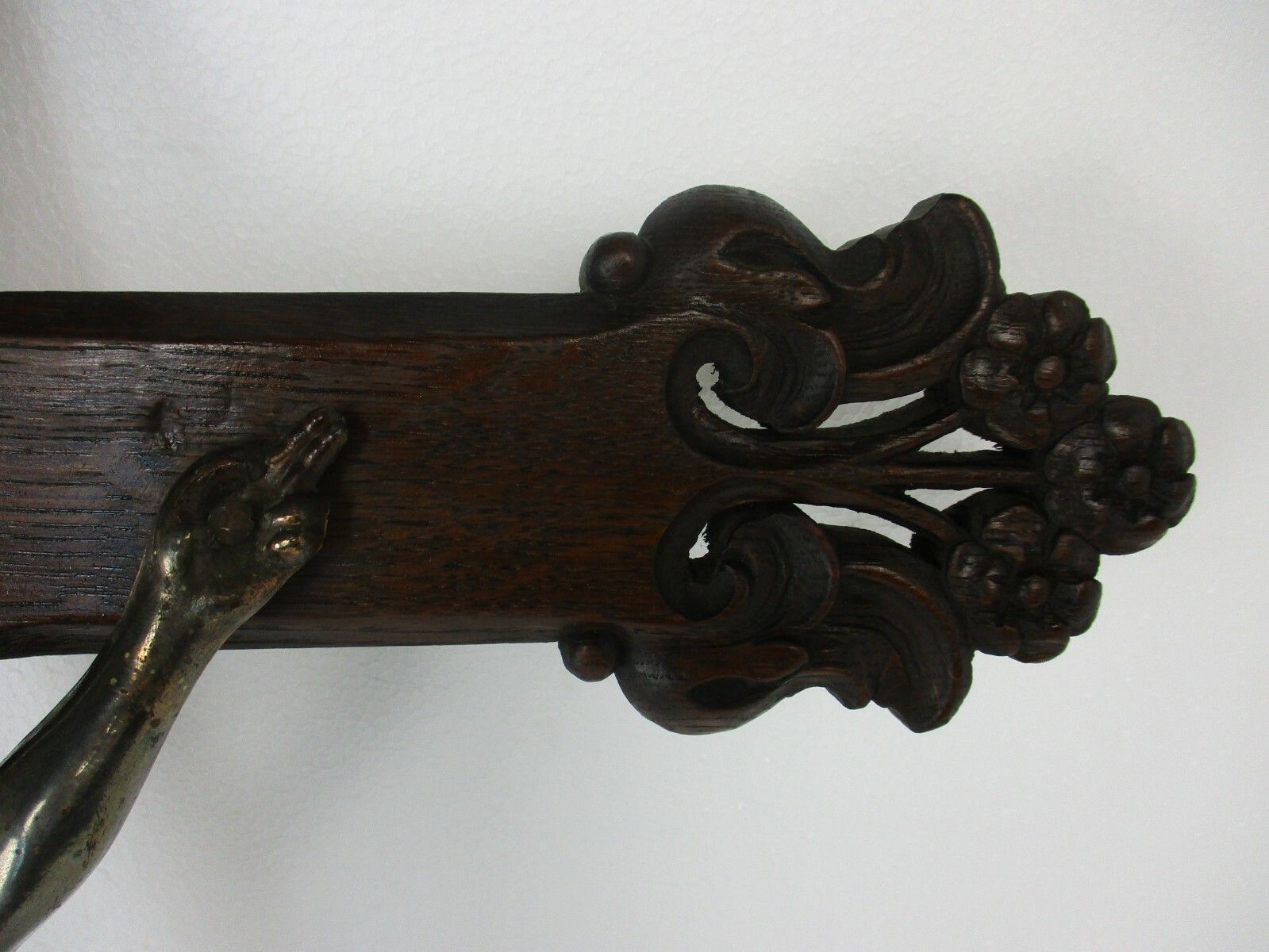 Xl Hand Carved Wood Hanging Ornate Church Chapel Crucifix Flowers Oak Stunning photo Art
