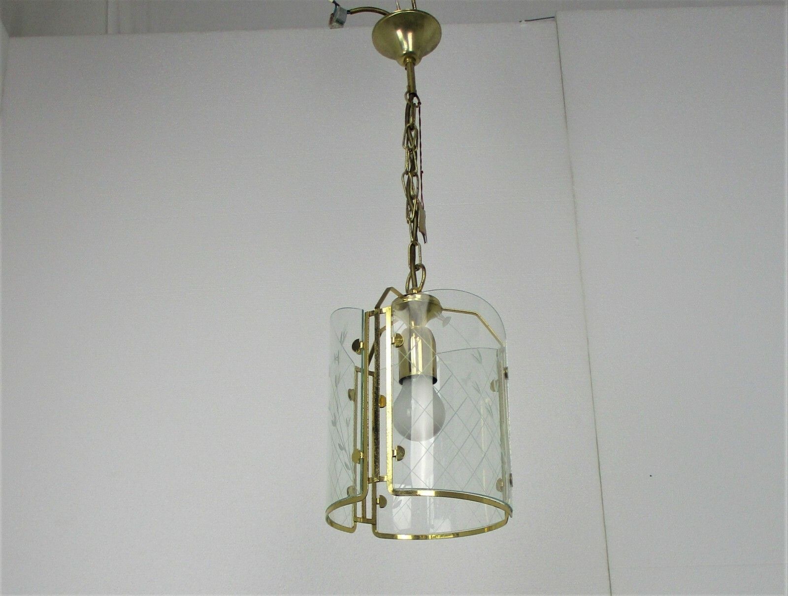 Lantern Ornate Chandelier Pendant Mid Century Modern Gold Plated Art Glass