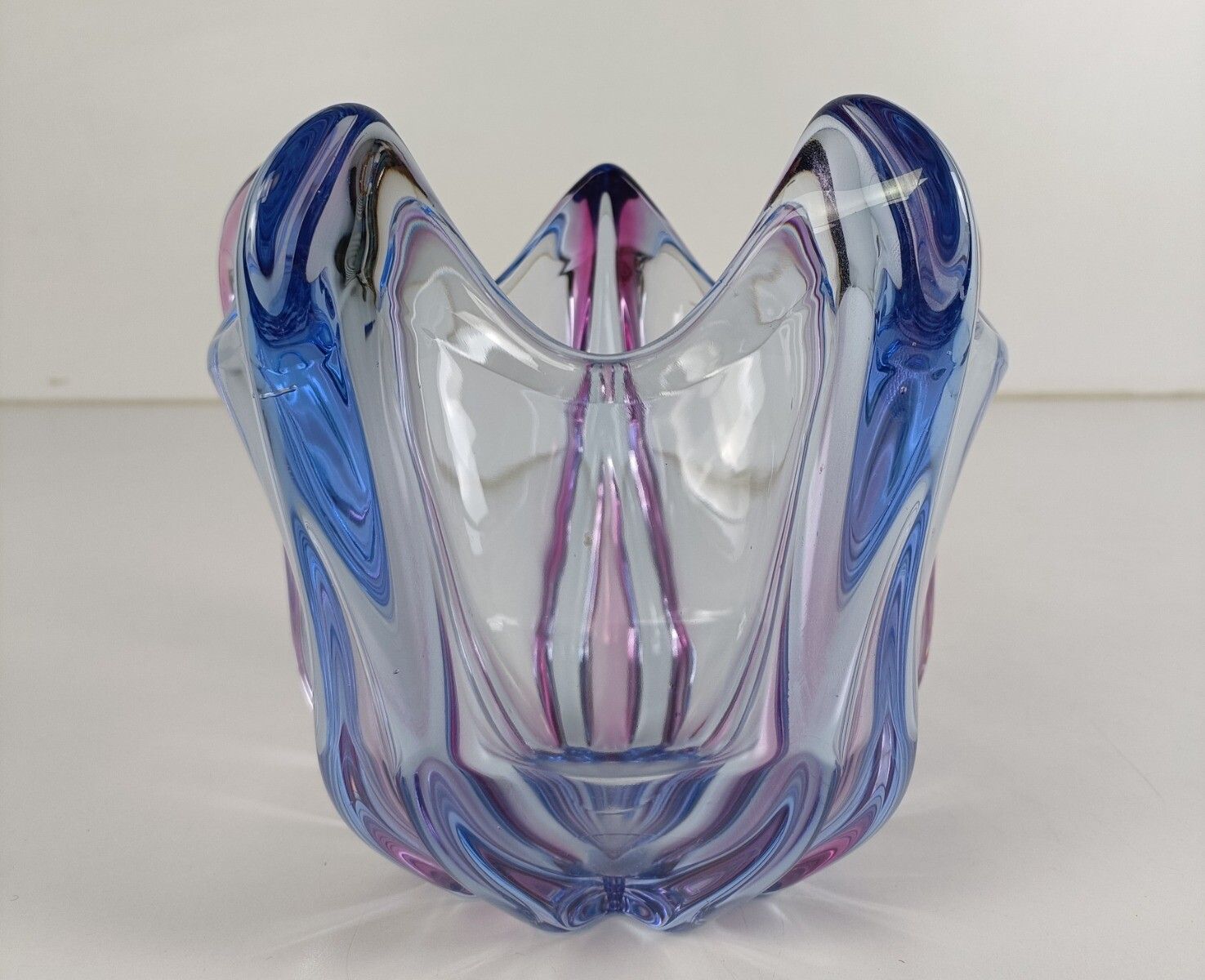 Gorgeous Bowl Dish Centerpiece Vase Purple Blue Cranberry Art Glass Murano Italy photo for sale