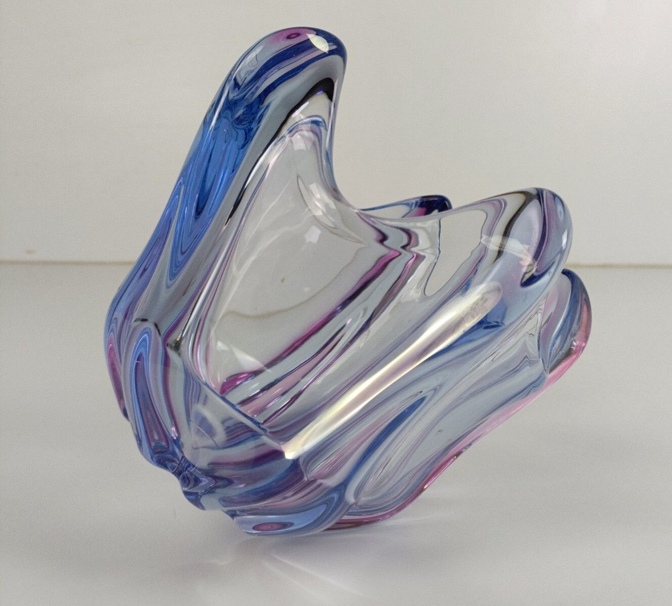 Gorgeous Bowl Dish Centerpiece Vase Purple Blue Cranberry Art Glass Murano Italy photo 303.0