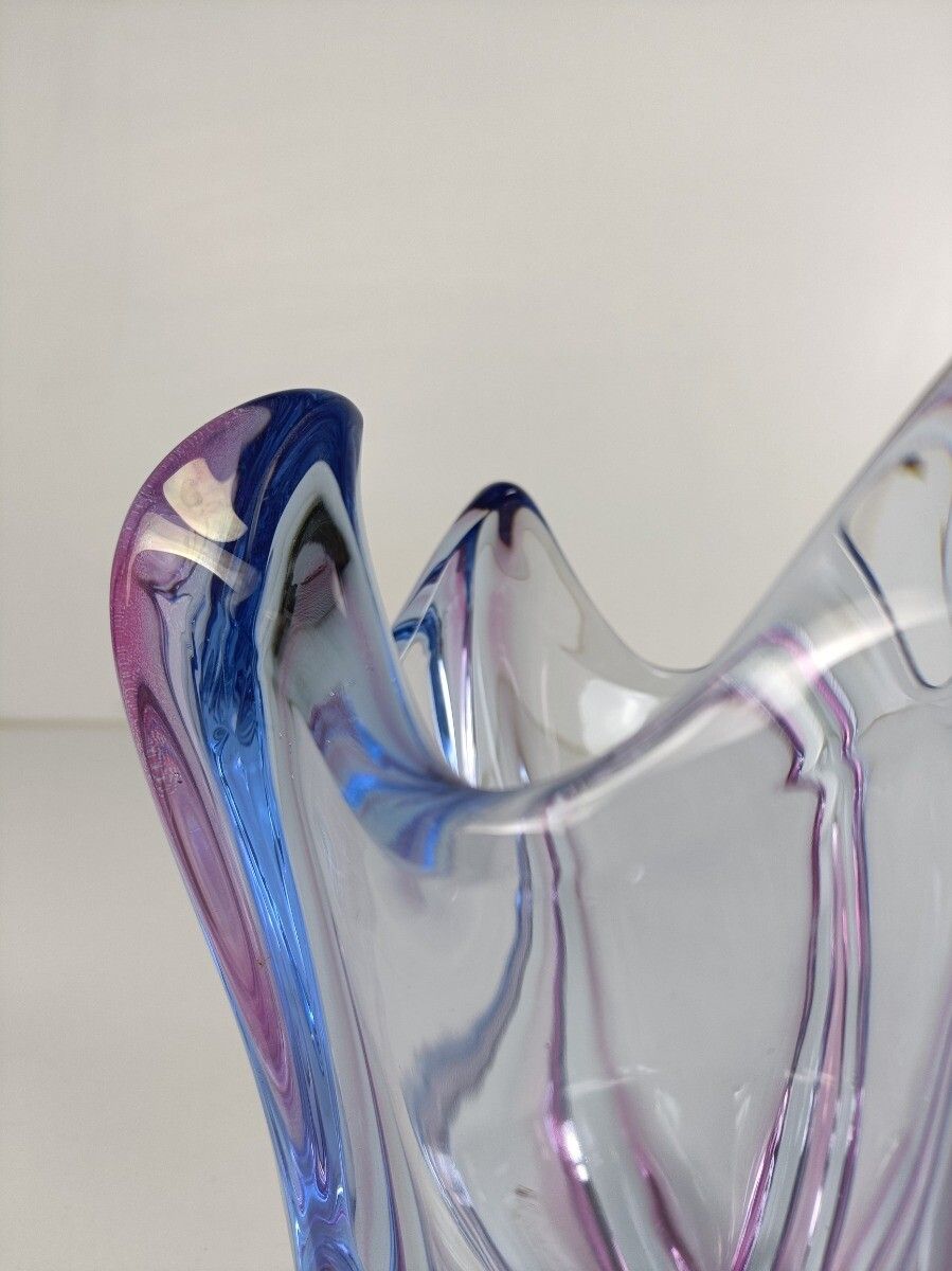 Gorgeous Bowl Dish Centerpiece Vase Purple Blue Cranberry Art Glass Murano Italy photo vintage