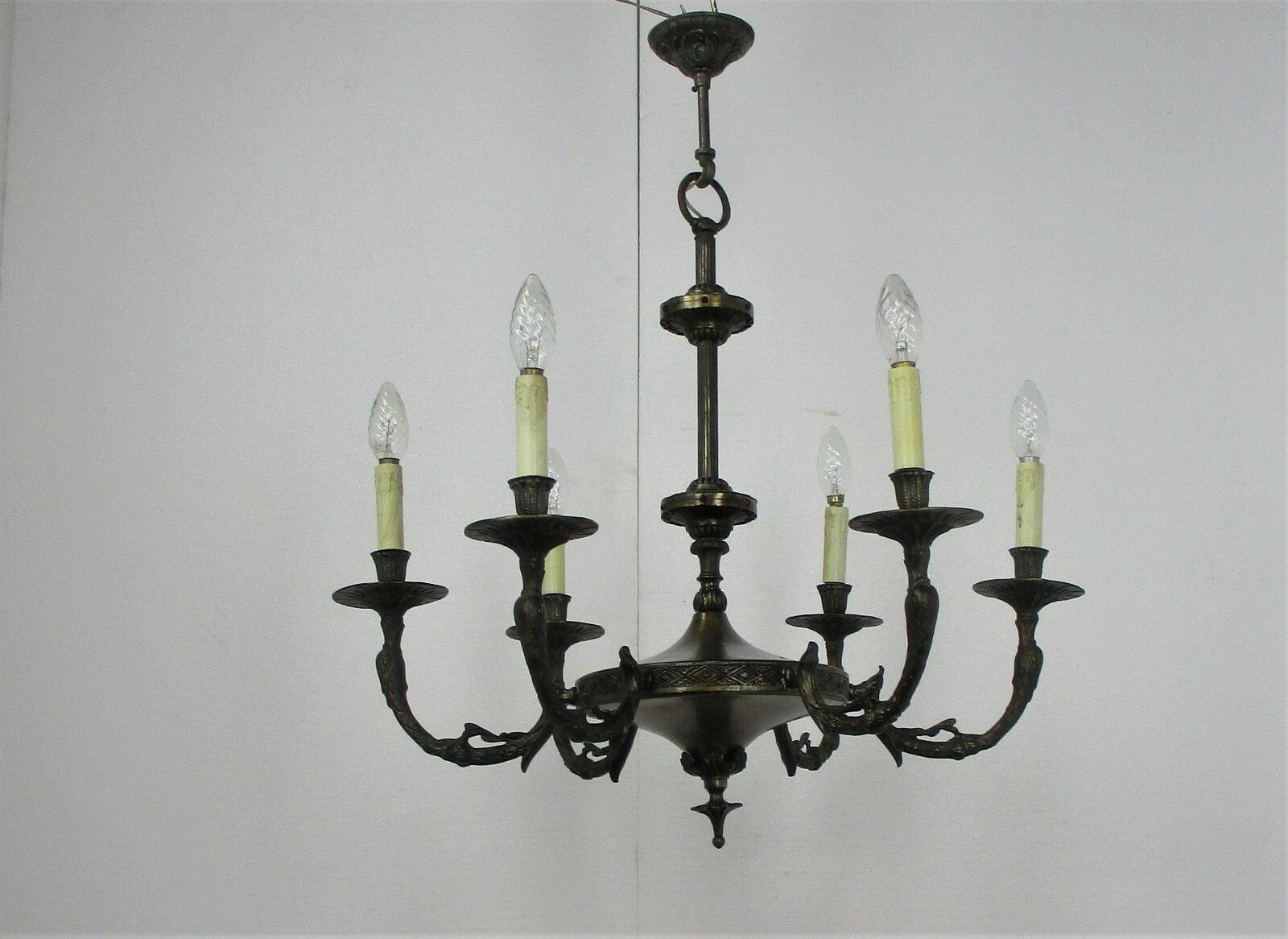 6 Arm Lights Pan Chandelier Revival French Empire Style Silver Colored Metal photo for sale