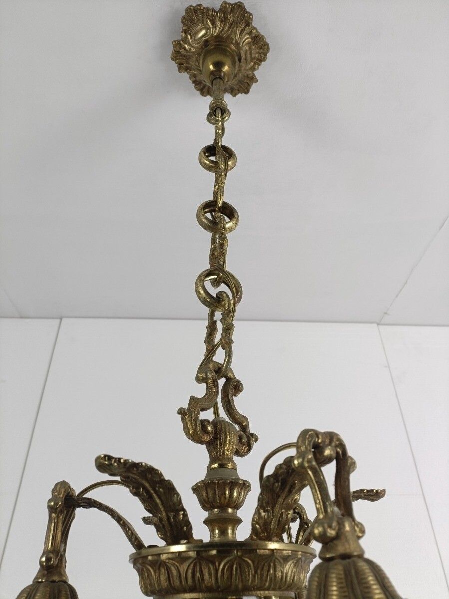 photo for sale Gorgeous Chandelier 9 Lights Brass Angels Putti Art Glass Flower Shades Wow