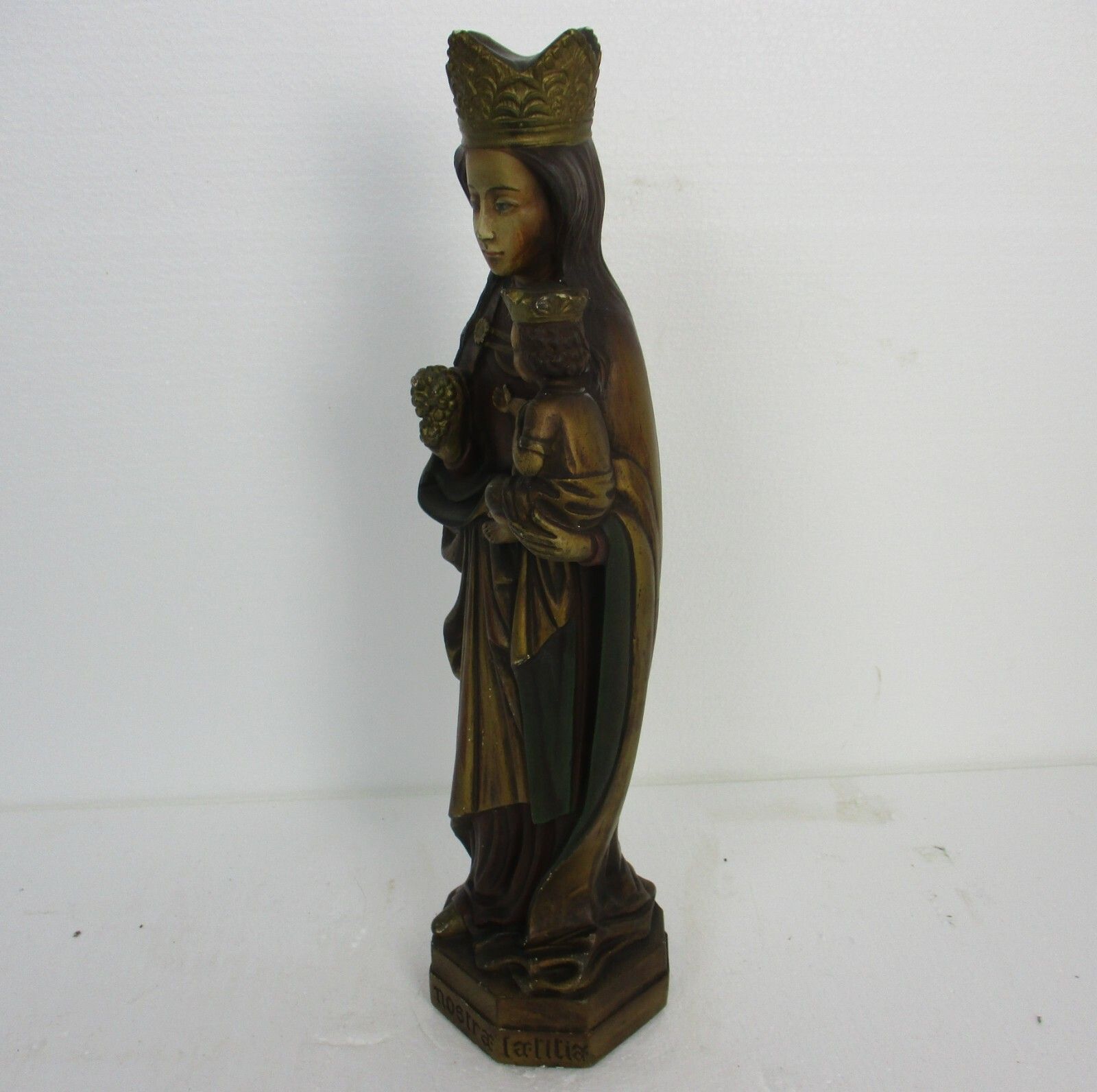 Statue Our Lady Of Tongeren Black Madonna Infant Jesus Grapes Collector 17.12" photo vintage