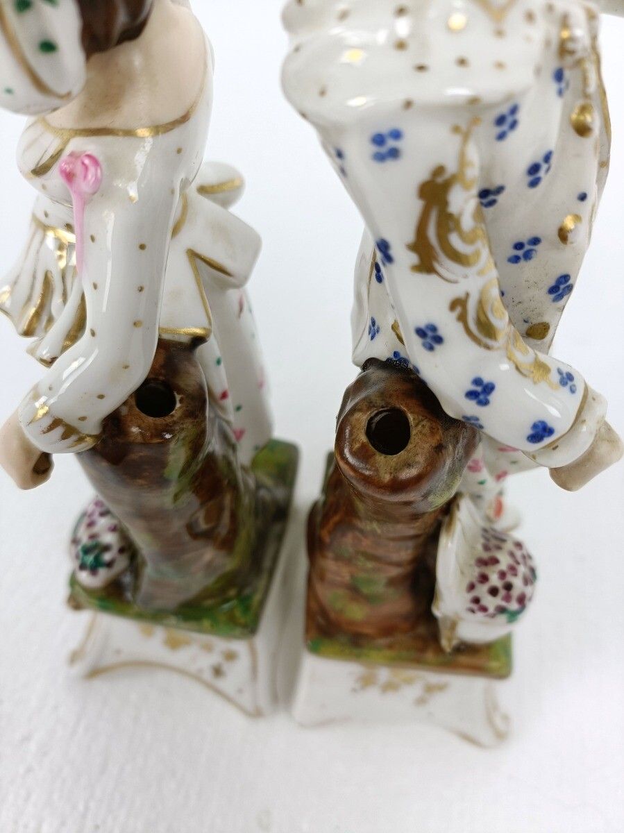 Pair Of Figurines Statues Bisque Porcelain  Man And Woman Flower Spanish Couple photo vintage