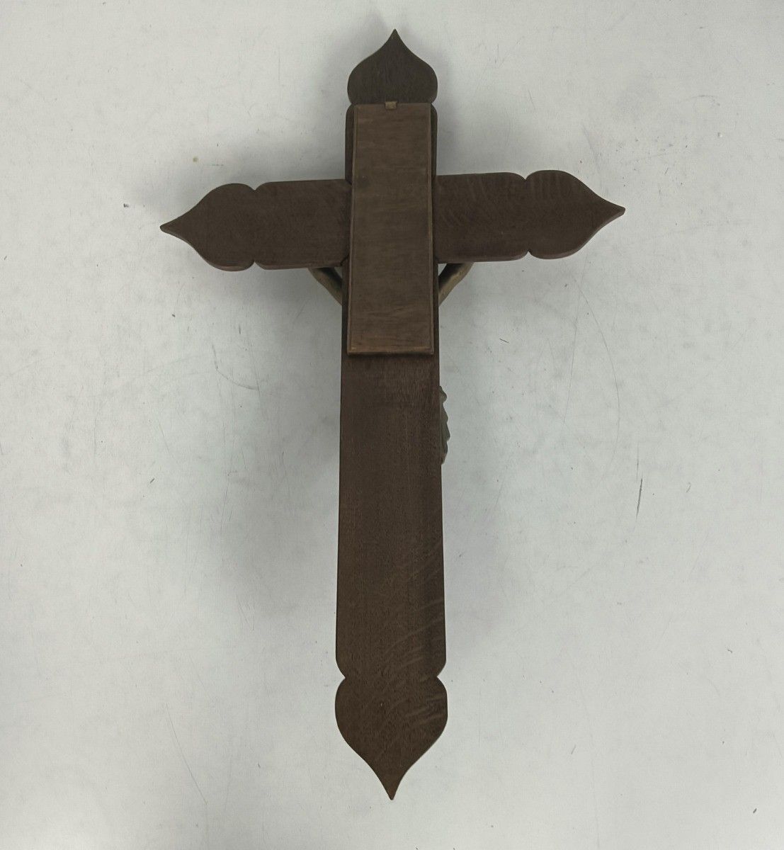 Large Hanging Crucifix Cross Carved Wood Spelter Corpus Vintage Christianity Jes photo buy