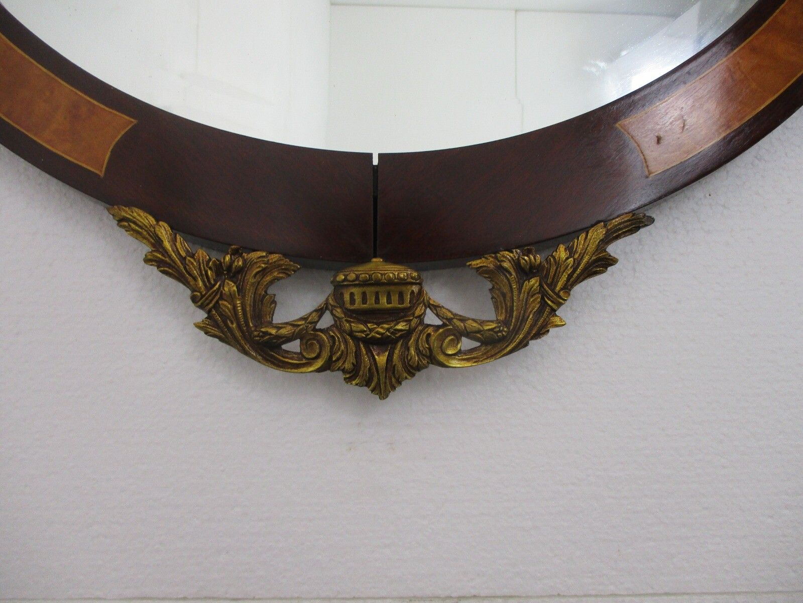 Large Ornate Oval Wall Hanging Mirror Medallion Marquetry Wood Beveled Glass Wow photo furniture
