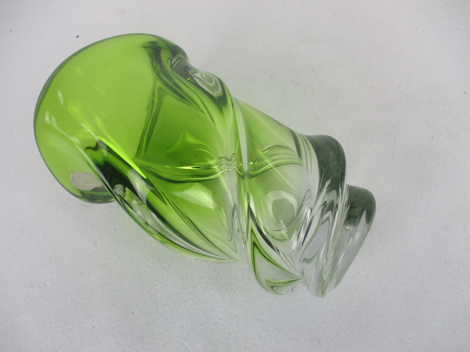 Art Deco Heavy Art Glass Vase Val St Lambert Twisted Glass Green Antique Marked photo vintage
