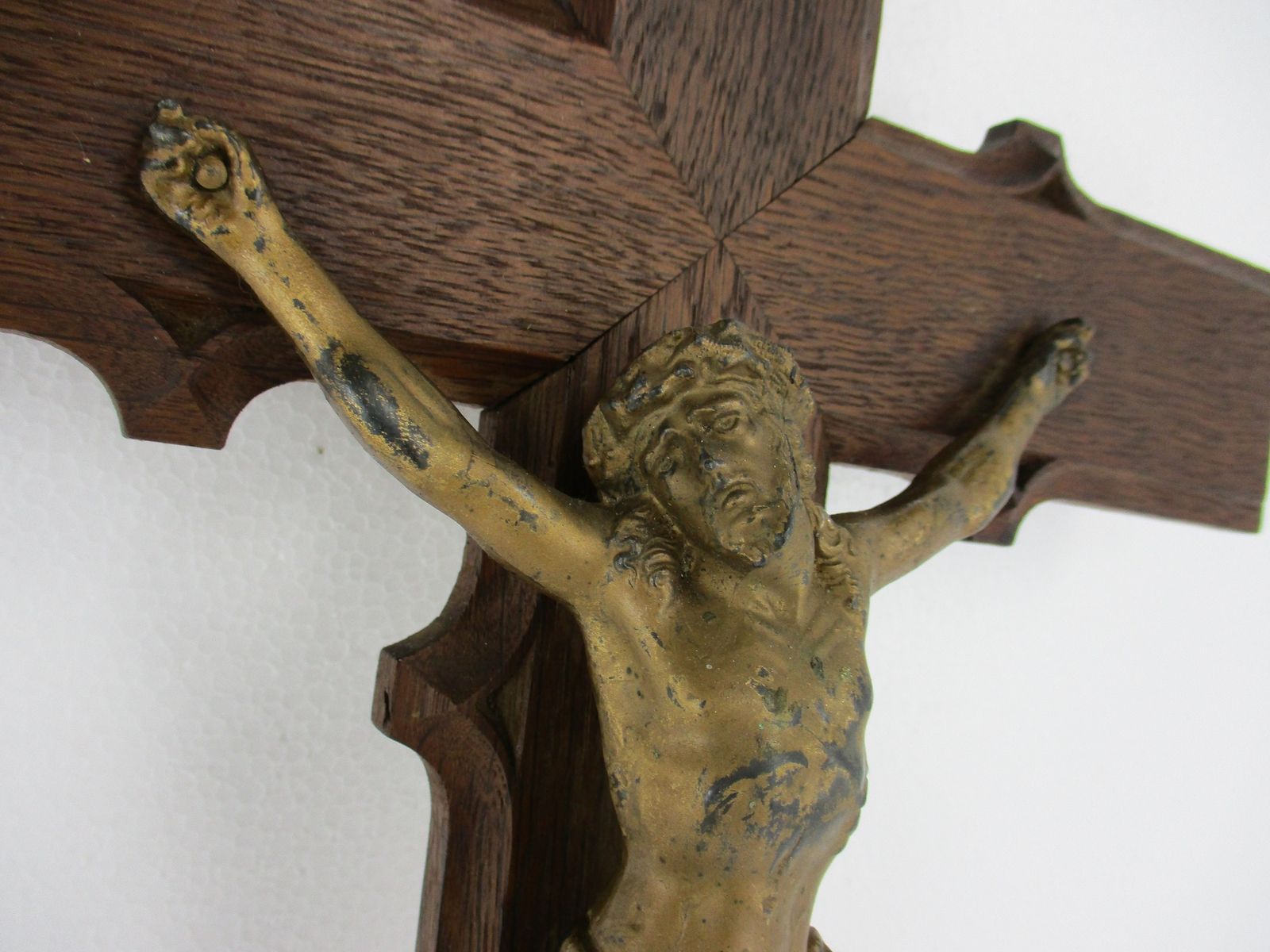 Large Oak Hanging Crucifix Cross Jesus Christ Brass Corpus  23.62" photo Art