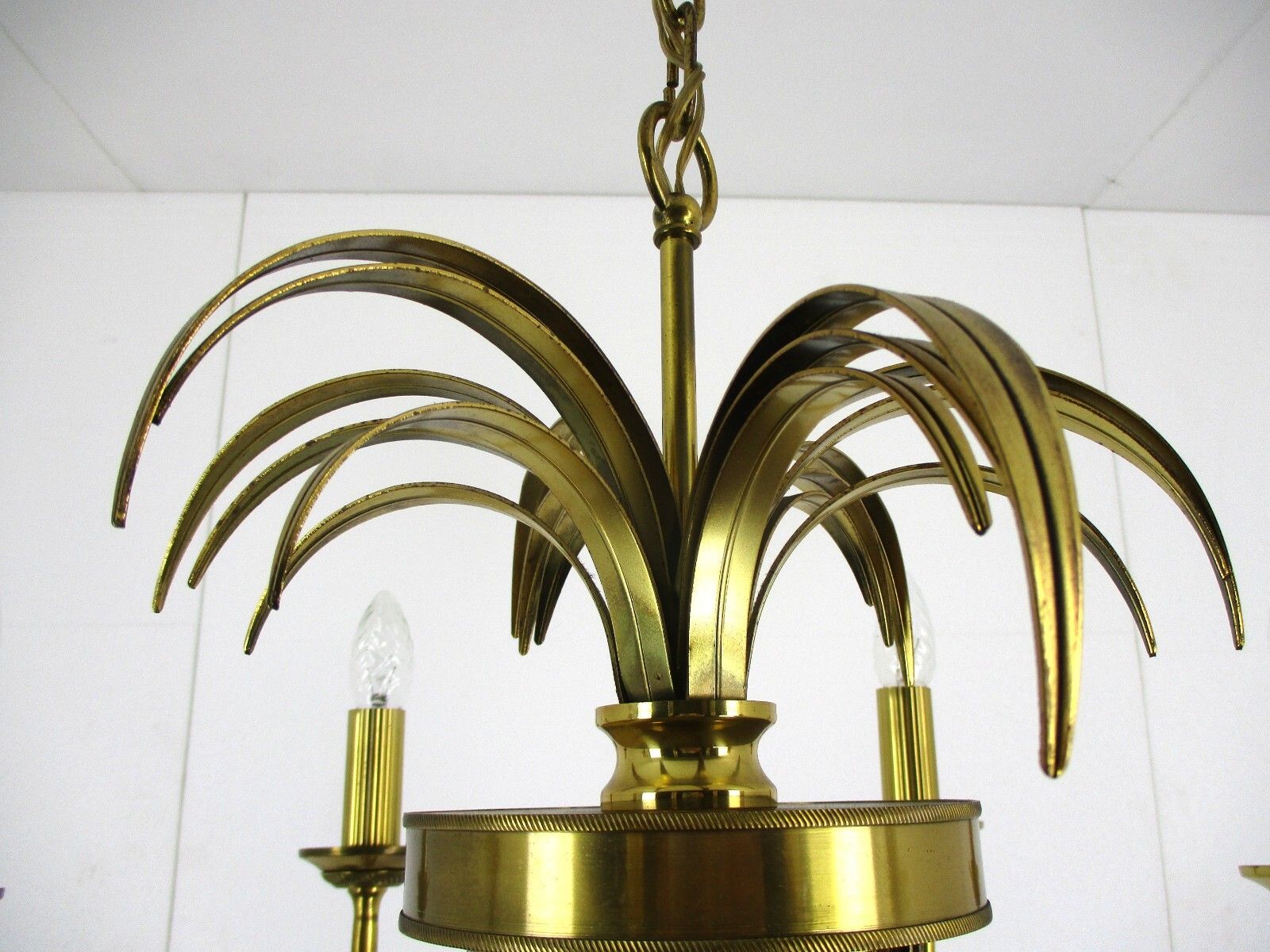 Hollywood Regency Chandelier 8 Arm Lights Pine Aplle Leafs Brass Beautiful Vtg photo vinterior