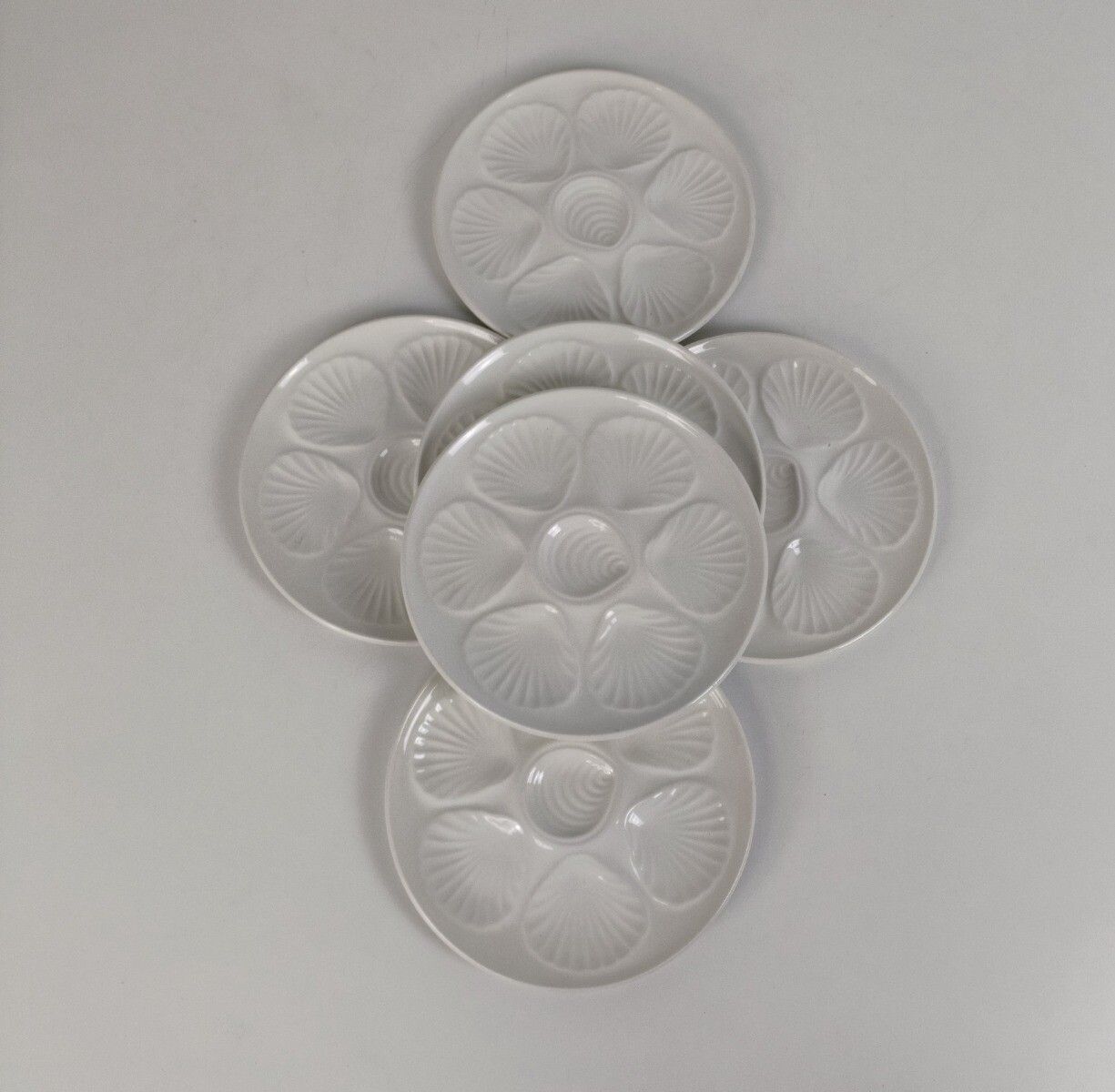 Set Of 6 French Oyster Fish Seafood Plates Porcelain Faience White Stylish  Vint