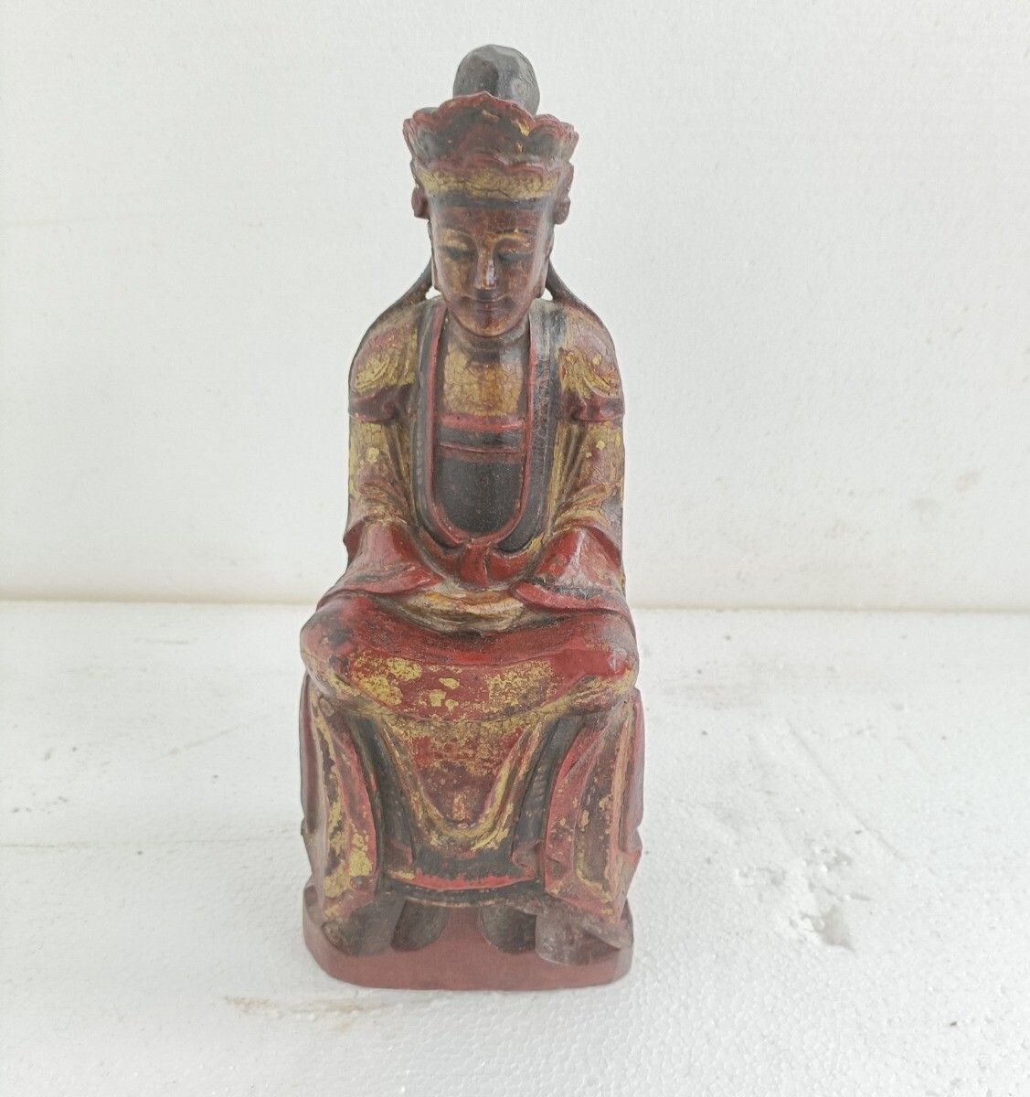 Gorgeous Hand Carved Wooden Statue Sculpture Chinese Emperor Gold Touches photo furniture