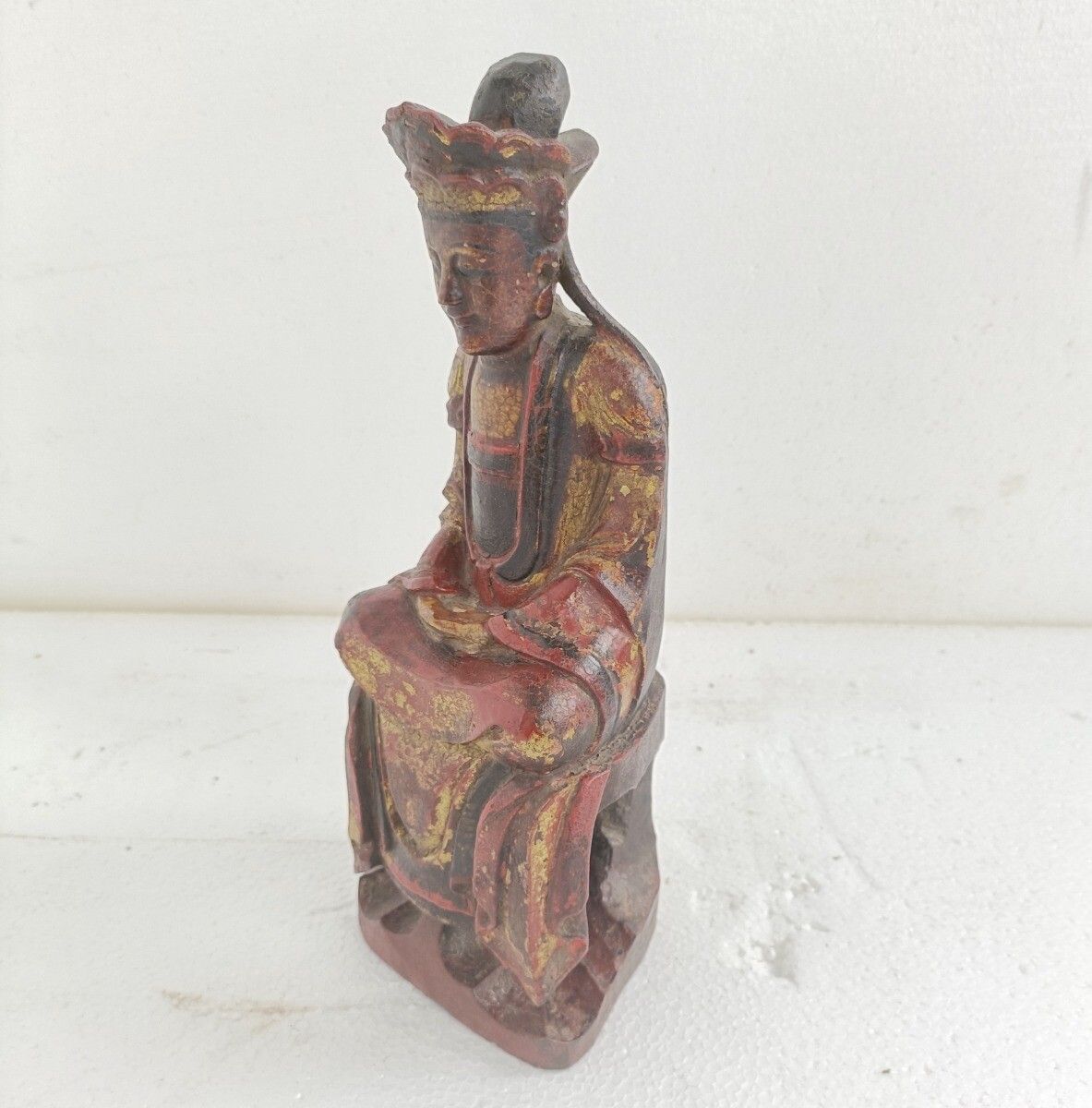Gorgeous Hand Carved Wooden Statue Sculpture Chinese Emperor Gold Touches photo for sale