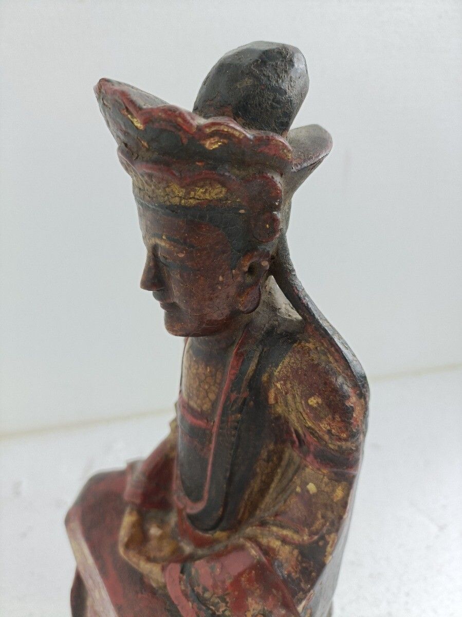 Gorgeous Hand Carved Wooden Statue Sculpture Chinese Emperor Gold Touches photo vinterior