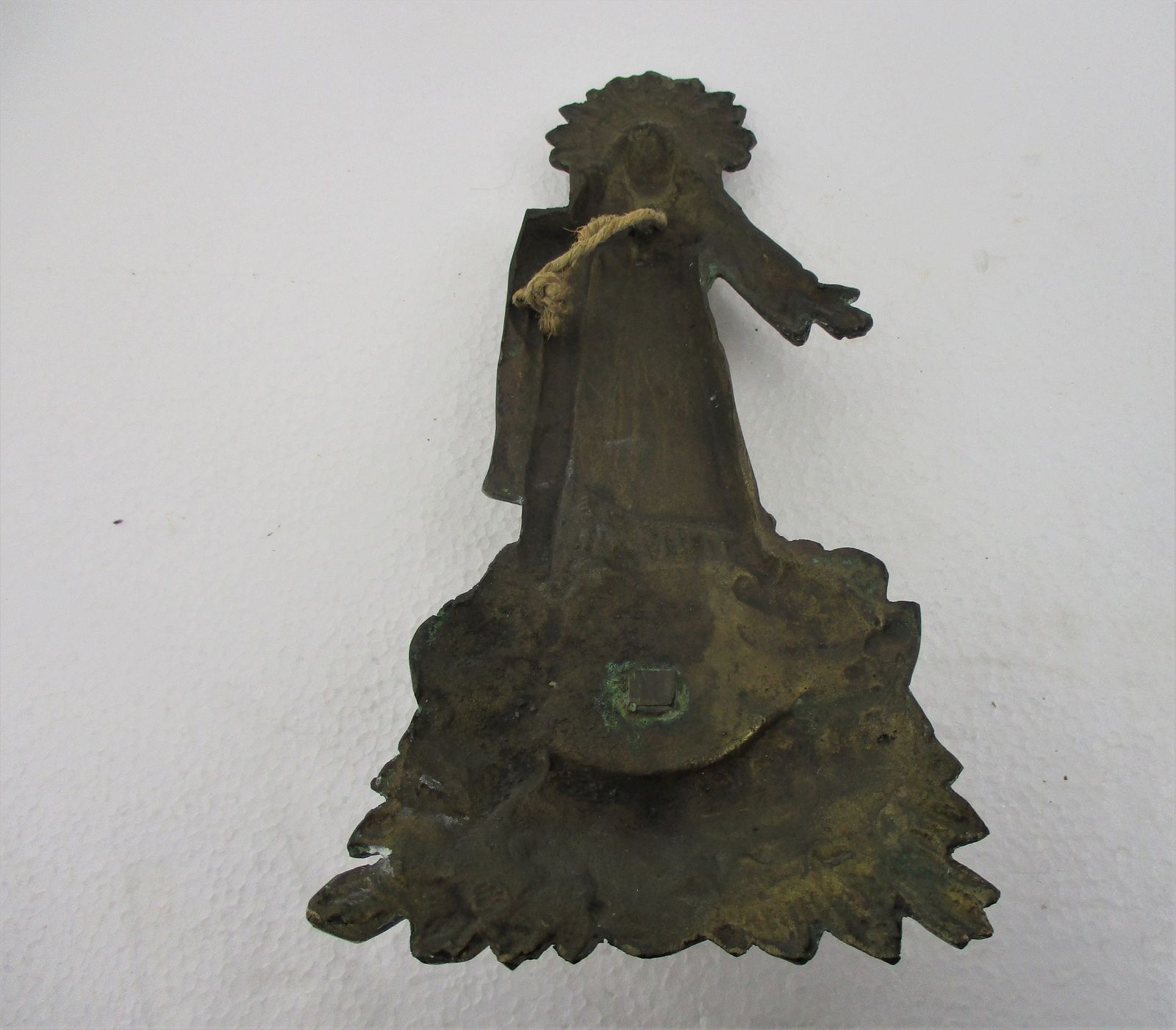 Bronze Embossed Holy Water Font Jesus Christ Crucifix Hanging Vessel With Lid Ex photo vintage