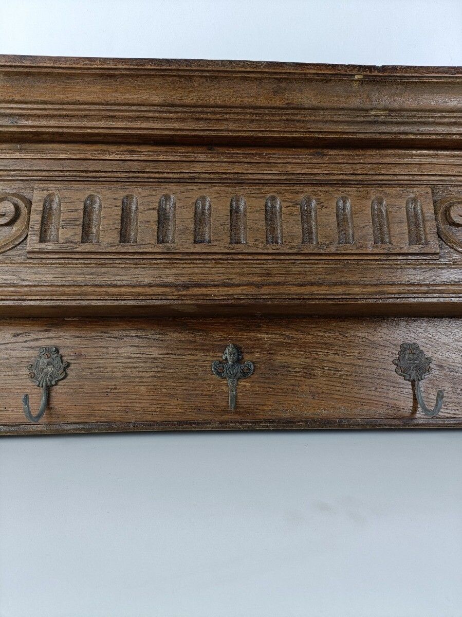 Antique Carved  Wood Coat Hat Rack  Ornate Etched Hand Carved Wood Oack Bacchus photo vinterior