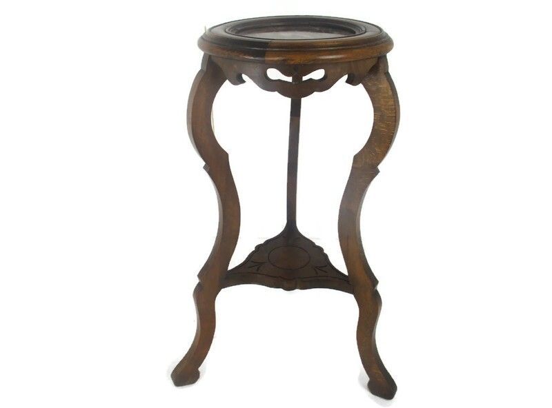 Carved Wood Marble Top 2 Tier Plant Flower Bonsai Stand Pedestal Antique