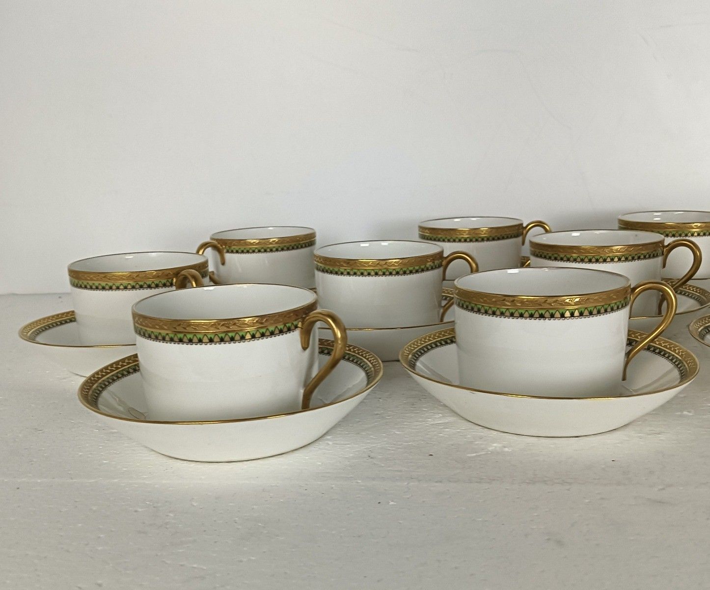 121.0 Antique Tableware  Gda Limoges White With Ivy And Gold Demitasse Cups And Saucer photo