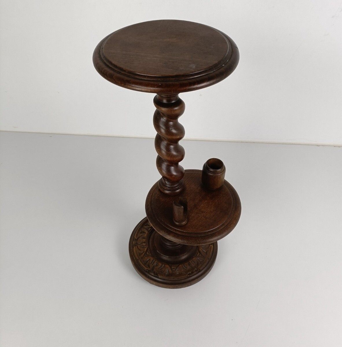 Hand Carved Wood Barley Twist Pedestal Display Plant Stand Two Tier Smokers Tabl photo furniture