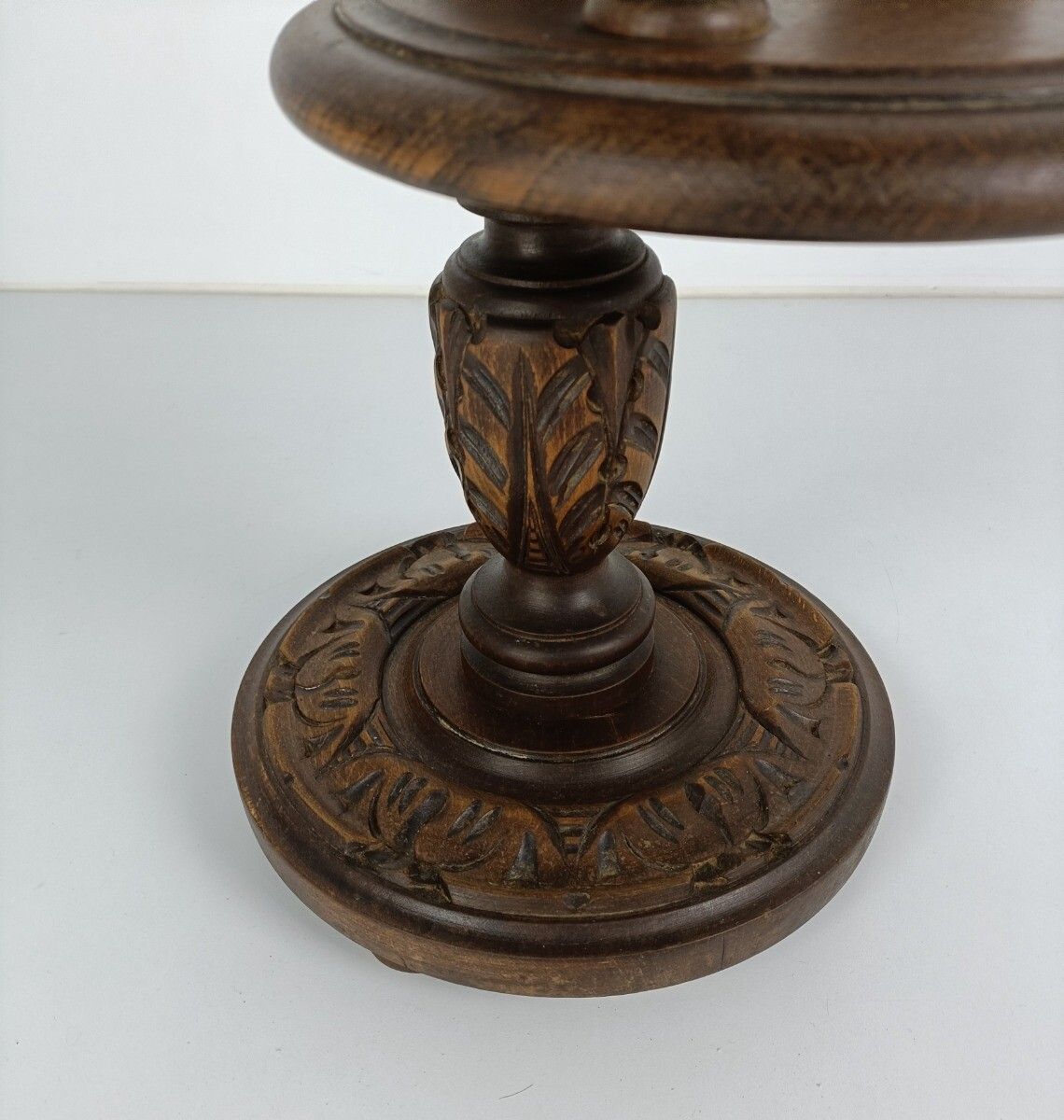 Hand Carved Wood Barley Twist Pedestal Display Plant Stand Two Tier Smokers Tabl photo for sale