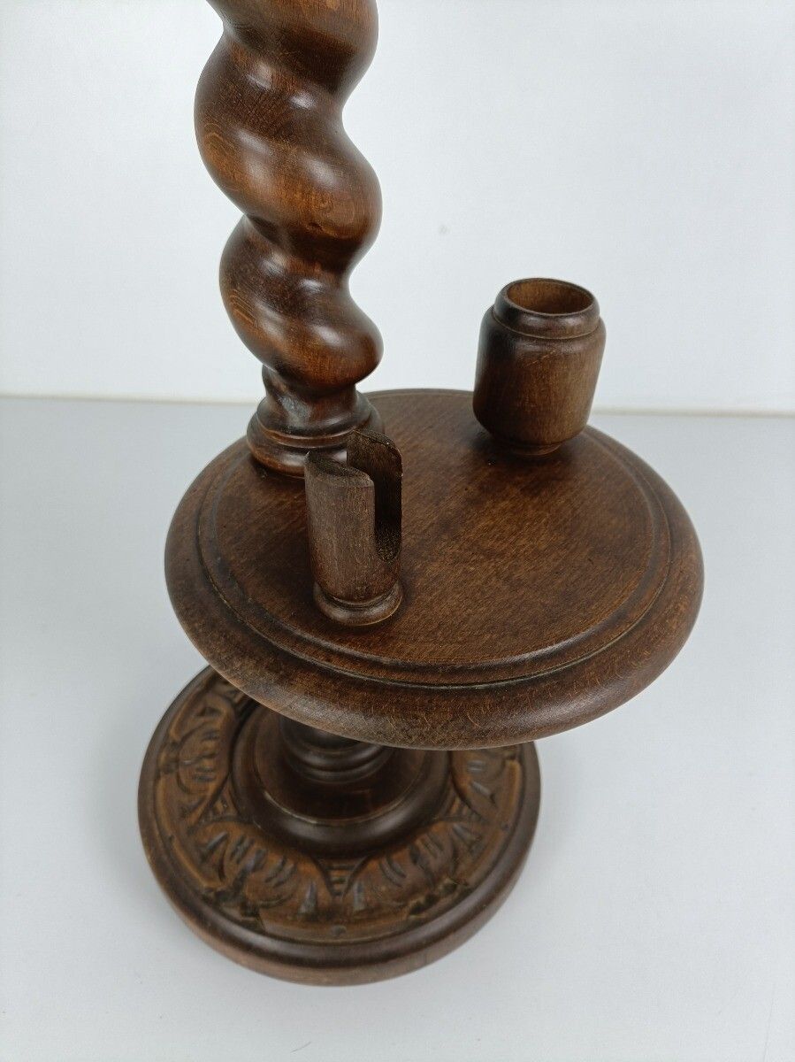 Hand Carved Wood Barley Twist Pedestal Display Plant Stand Two Tier Smokers Tabl photo Furniture