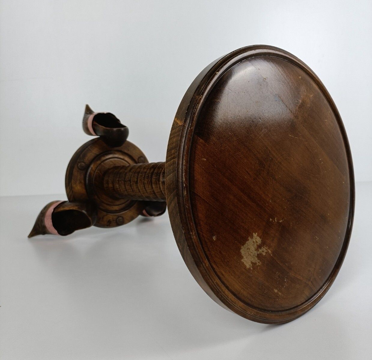 Vintage Pedestal Plant Stand Hand Carved Wood Wooden Shoes Folk Art Funky photo for sale