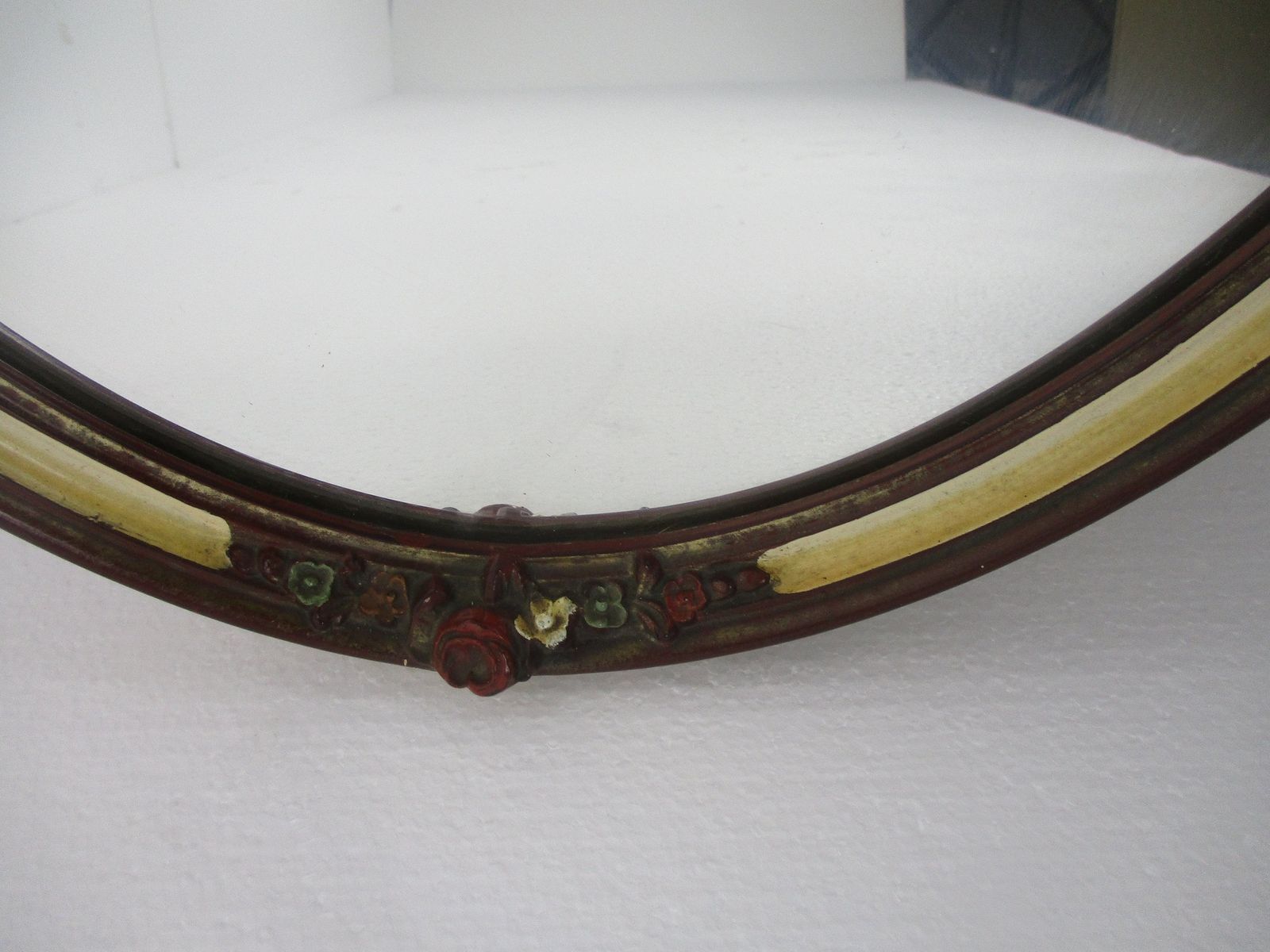 Mirror Wooden Frame Lovely Sweet With Flowers Hollywood Regency Style Oval Hallw photo for sale