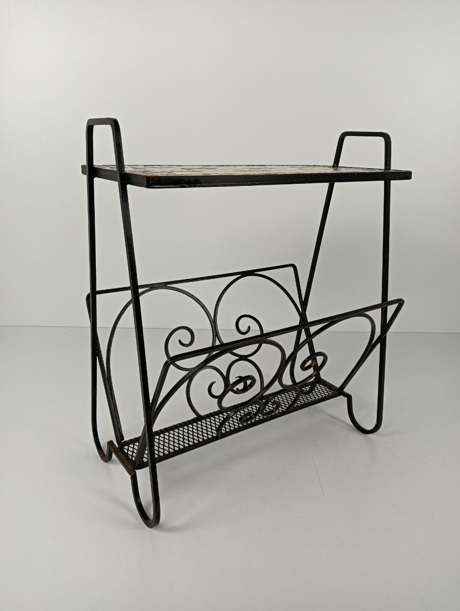 Vintage Mid Century  Magazine Rack Newspaper Basket Side Table Mosaic Tiles  Wro photo furniture