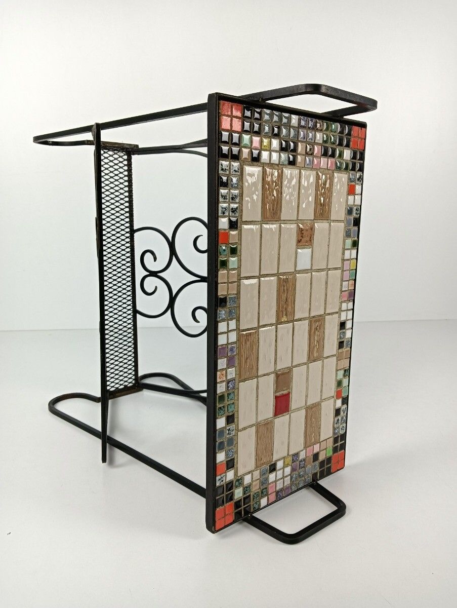 Vintage Mid Century  Magazine Rack Newspaper Basket Side Table Mosaic Tiles  Wro photo buy