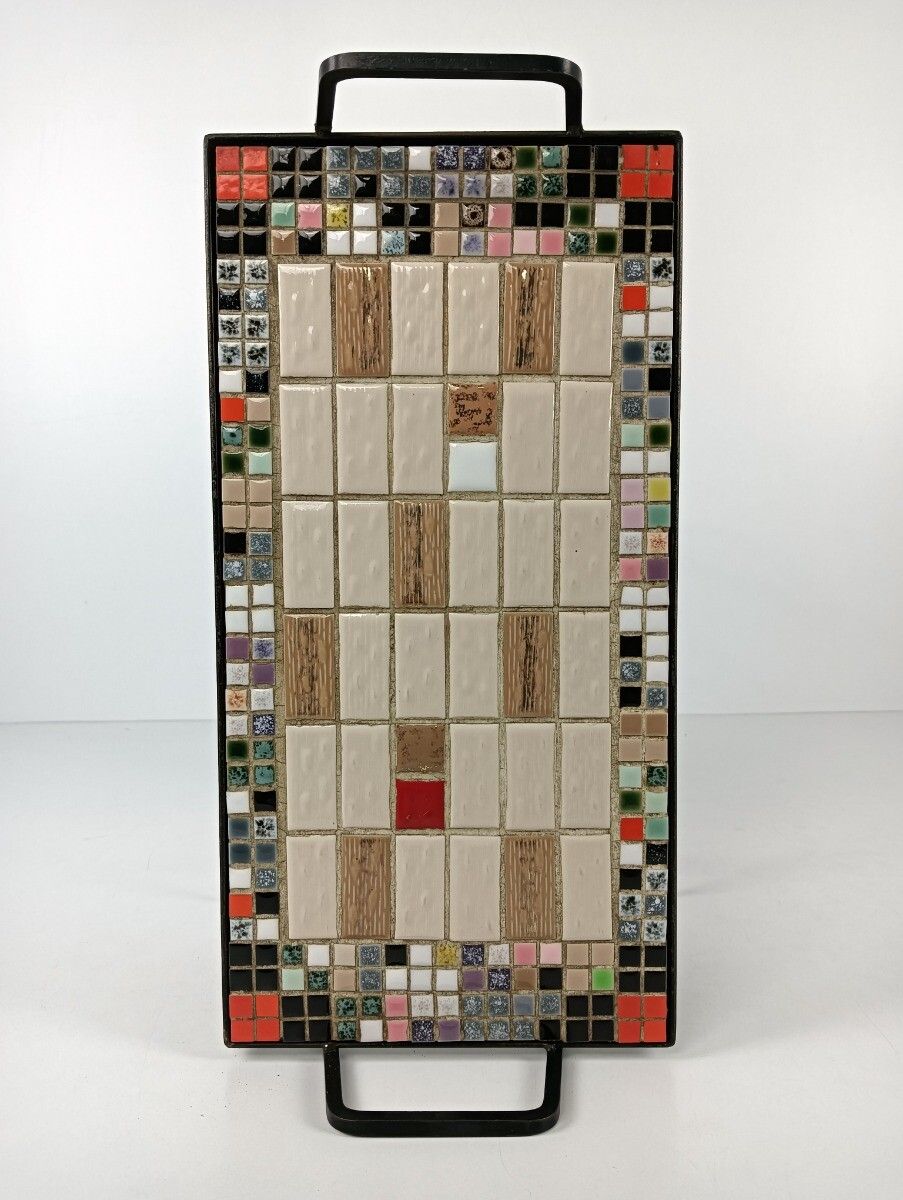 Vintage Mid Century  Magazine Rack Newspaper Basket Side Table Mosaic Tiles  Wro photo vintage