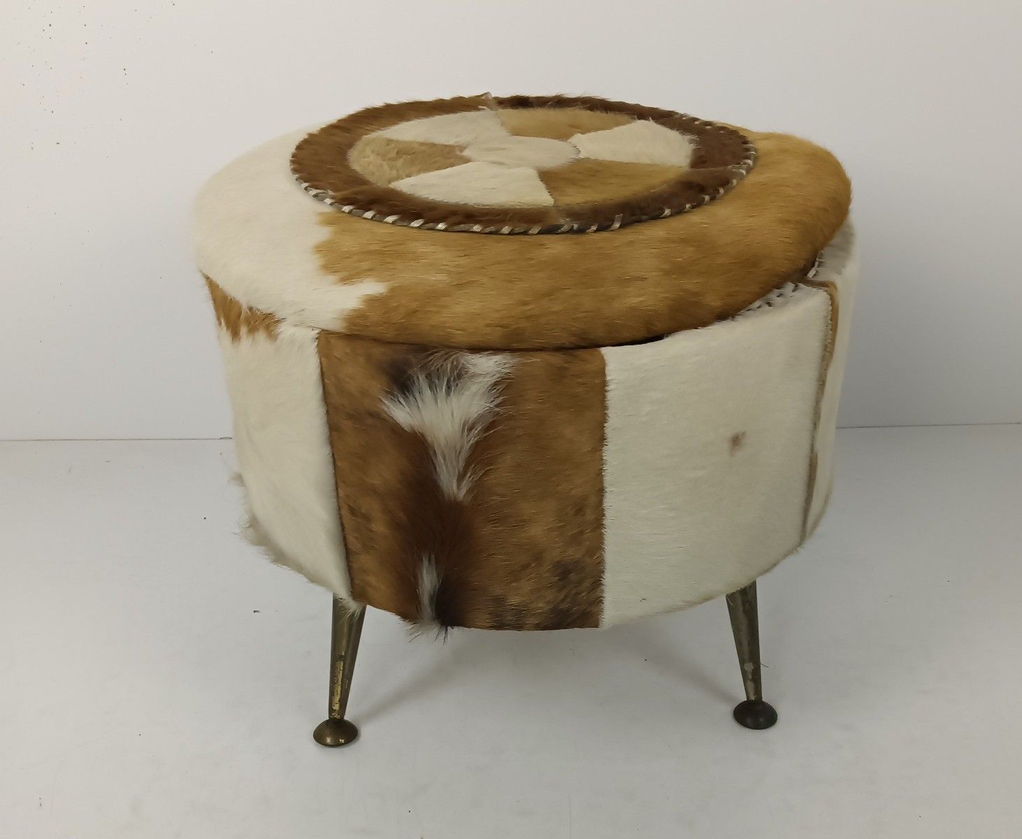 Retro Patchwork Footstool Stool Pouf Cut And Sew  Hide  Ottoman Seat Vintage Fun photo furniture