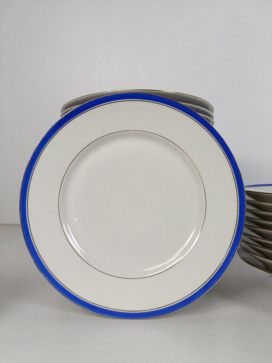 Art Deco China Limoges France White Gold Cobalt Blue Emile Madesclaire 39 Pieces photo 485.0