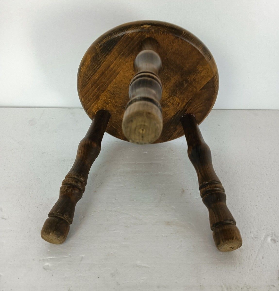 Small Vintage Carved Wooden Milking Stool Plant Stand Pedestal Side Table Bonsai photo for sale