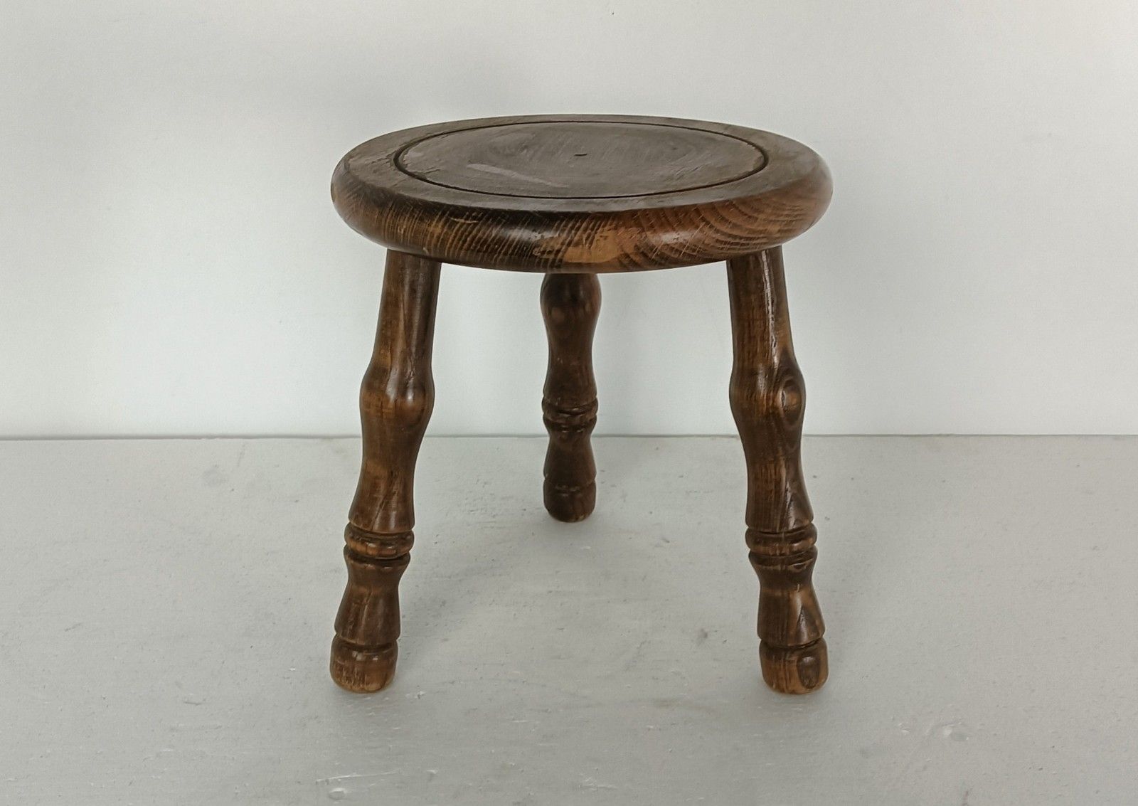 Small Vintage Carved Wooden Milking Stool Plant Stand Pedestal Side Table Bonsai photo Furniture