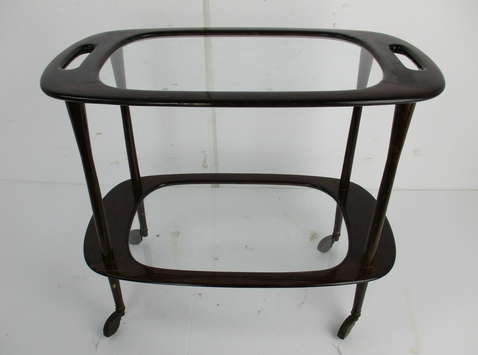 Bar Cocktail Tea Garden Cart Trolley Mid Century Modern Oval  Wood Glass Top photo furniture