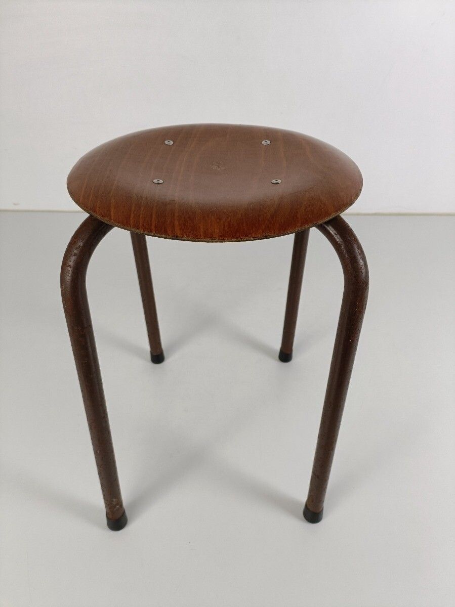 Vintage Stool Chair Industrial Plywood Iron Legs Funky Retro photo furniture