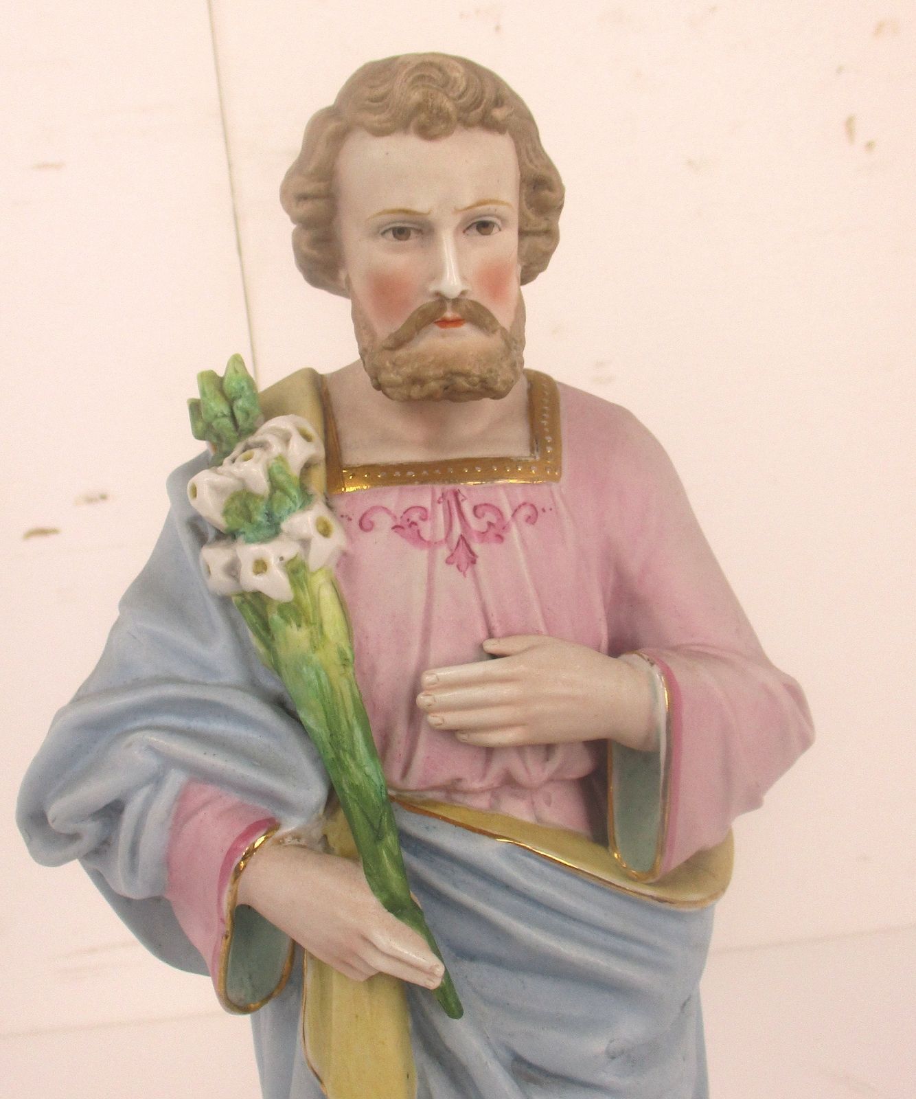 Antique Porcelain Bisque Statue Saint Joseph Angel Lilies Protector Of Homes Pol photo furniture