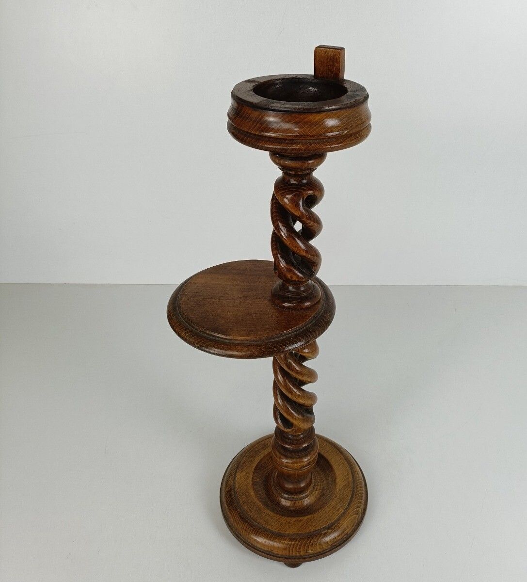 Open Barley Twist Hand Carved Wood Oak Plant Stand Pedestal Side Table Bonsai St photo furniture