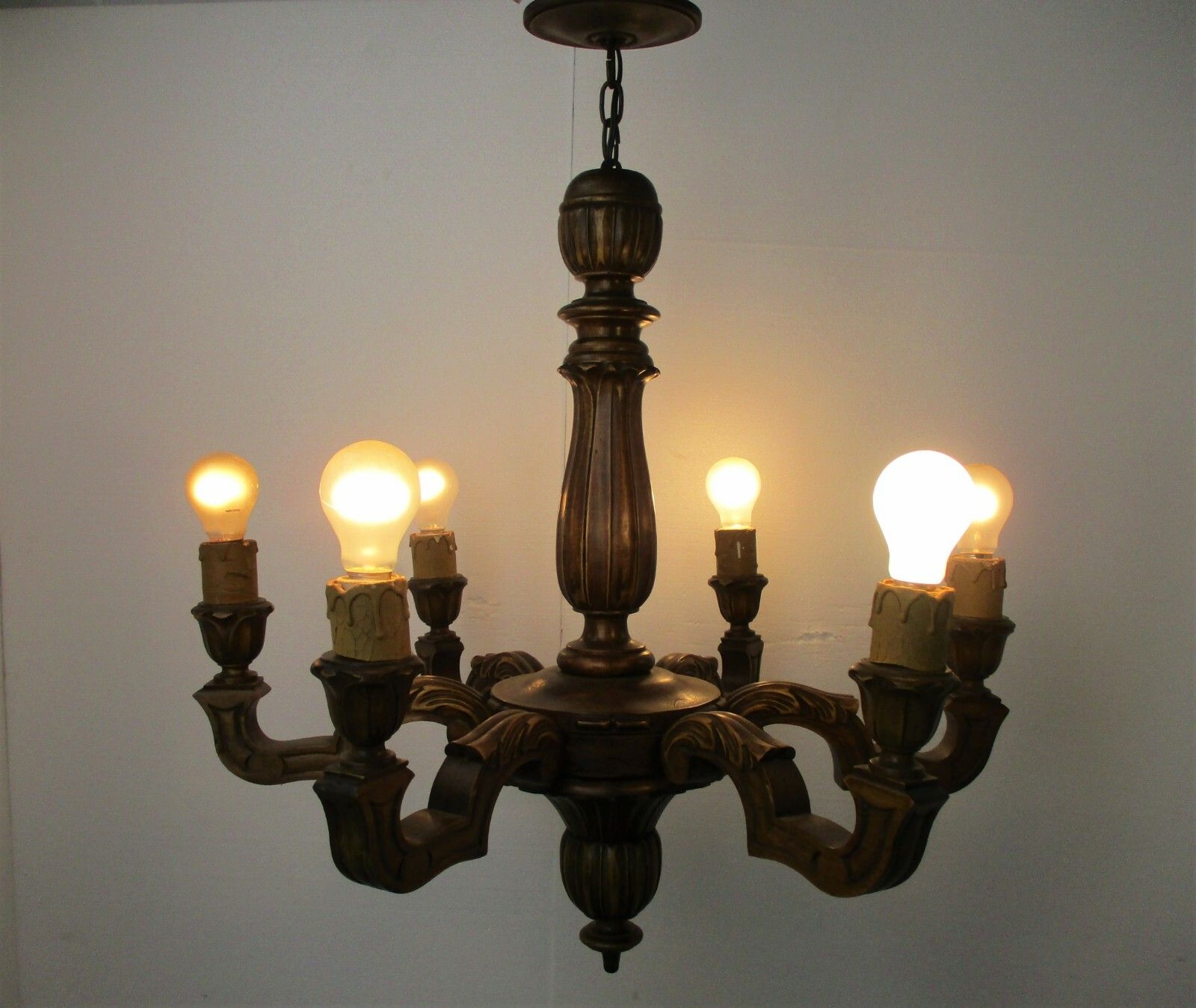 Hand Carved Wooden Chandelier Ornate  6 Arm Lights Country Farmhouse Barn Style photo furniture