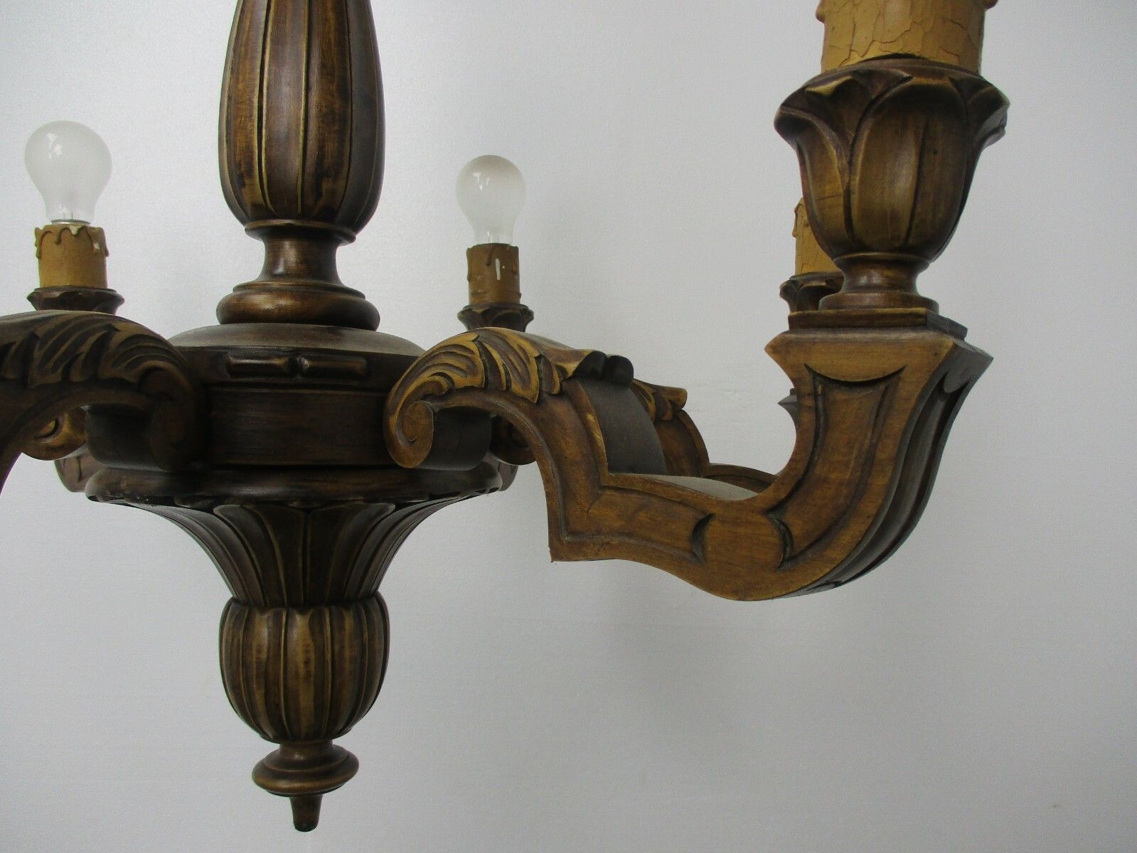 Hand Carved Wooden Chandelier Ornate  6 Arm Lights Country Farmhouse Barn Style photo Lighting